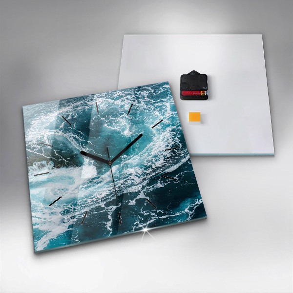 Square wall clock Swirling foamy waves