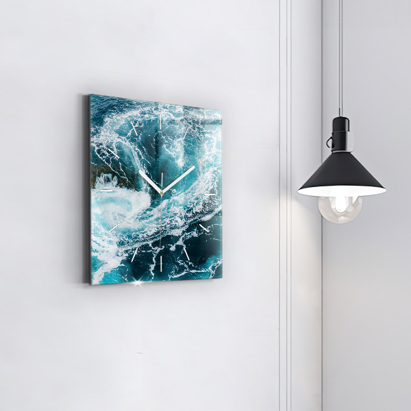 Square wall clock Swirling foamy waves