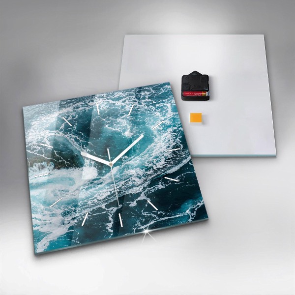 Square wall clock Swirling foamy waves