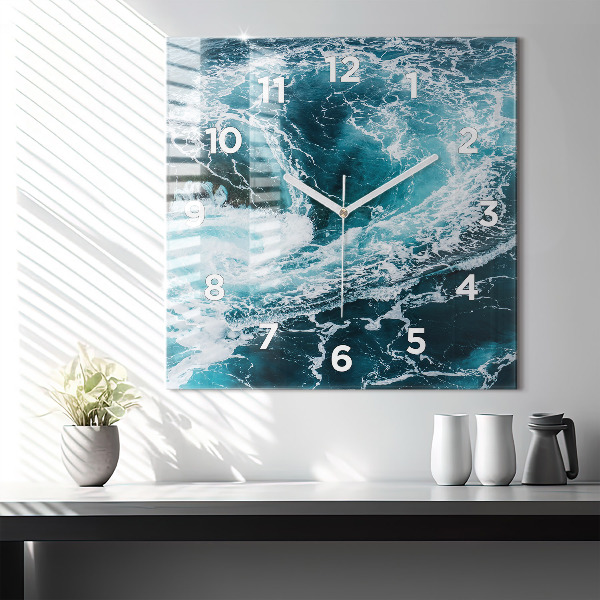 Square wall clock Swirling foamy waves