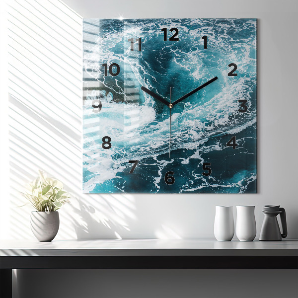 Square wall clock Swirling foamy waves