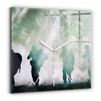 Square wall clock Army in the forest soldiers