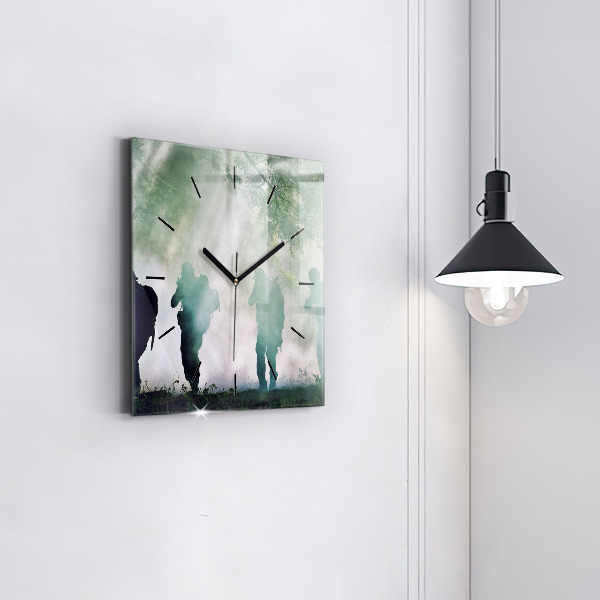 Square wall clock Army in the forest soldiers