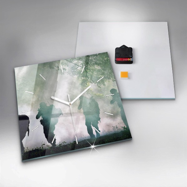 Square wall clock Army in the forest soldiers