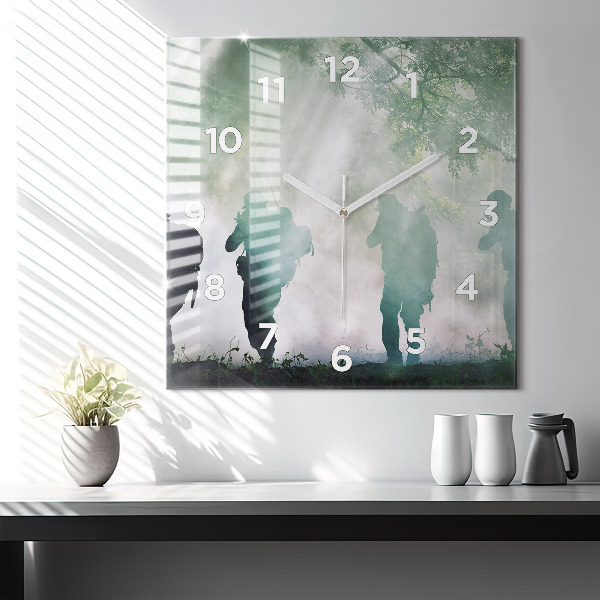Square wall clock Army in the forest soldiers