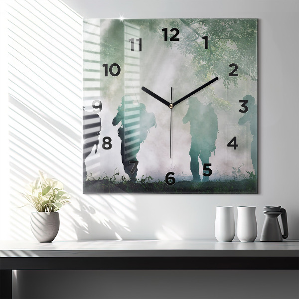 Square wall clock Army in the forest soldiers