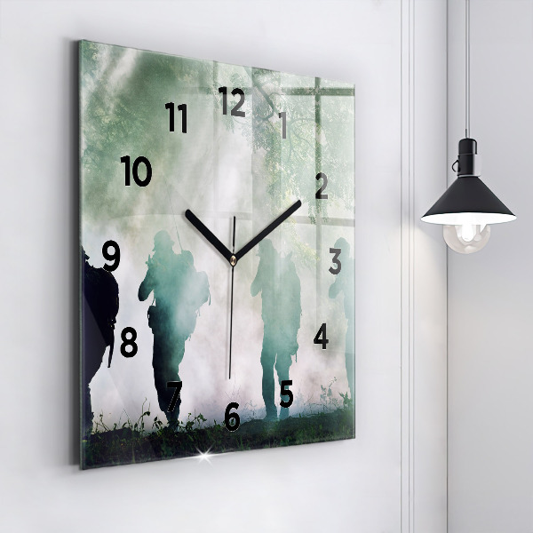 Square wall clock Army in the forest soldiers