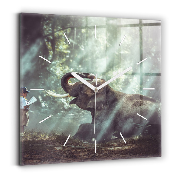 Square wall clock A boy is reading a book