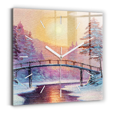 Square wall clock Christmas tree and bridge