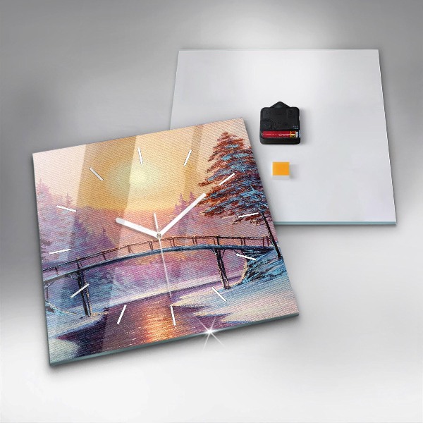 Square wall clock Christmas tree and bridge