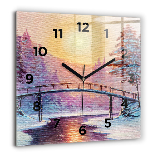 Square wall clock Christmas tree and bridge