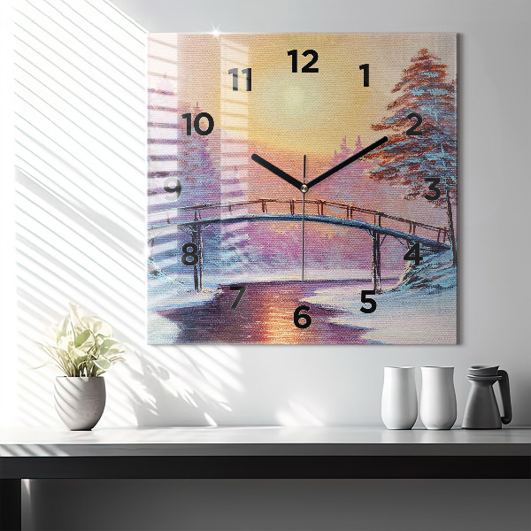 Square wall clock Christmas tree and bridge