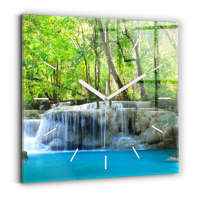 Square wall clock Waterfall in the forest