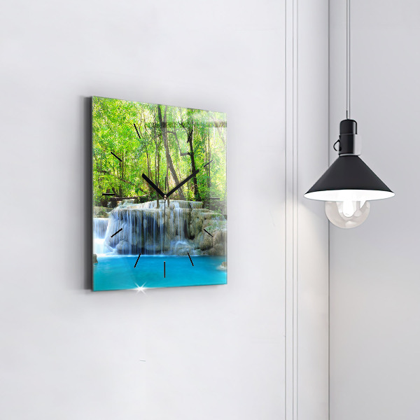 Square wall clock Waterfall in the forest