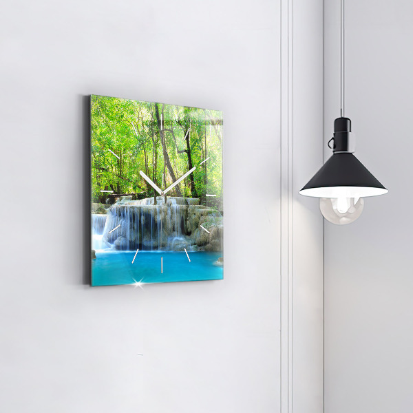 Square wall clock Waterfall in the forest