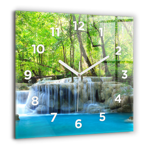 Square wall clock Waterfall in the forest