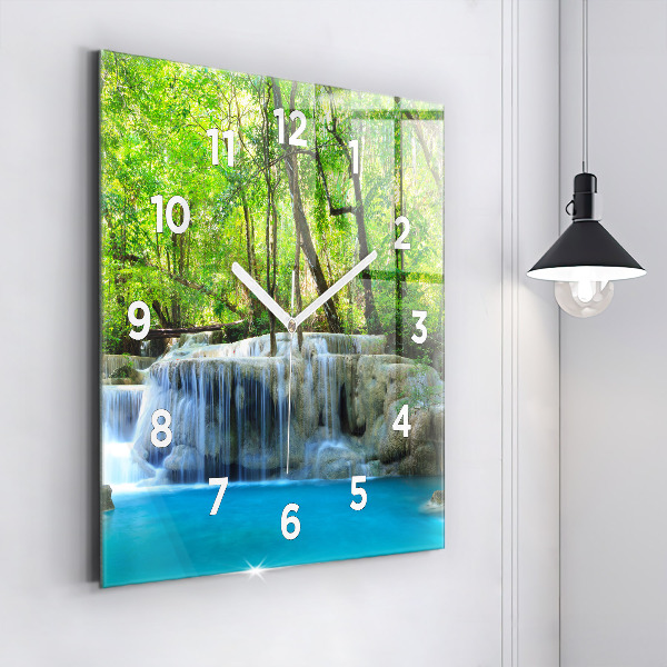 Square wall clock Waterfall in the forest