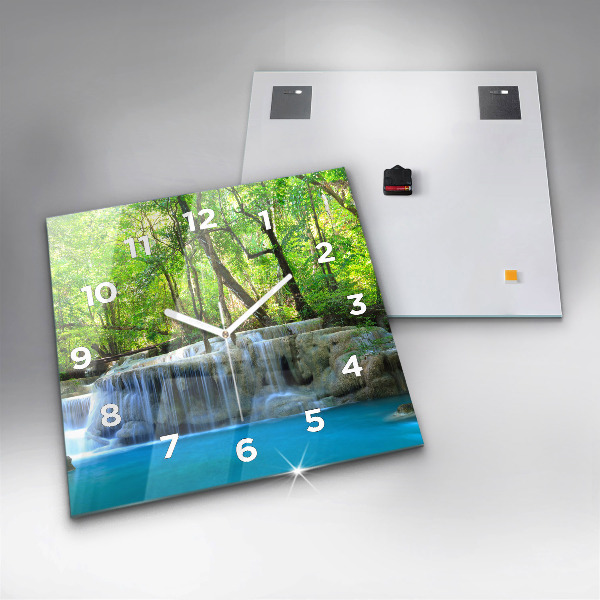 Square wall clock Waterfall in the forest