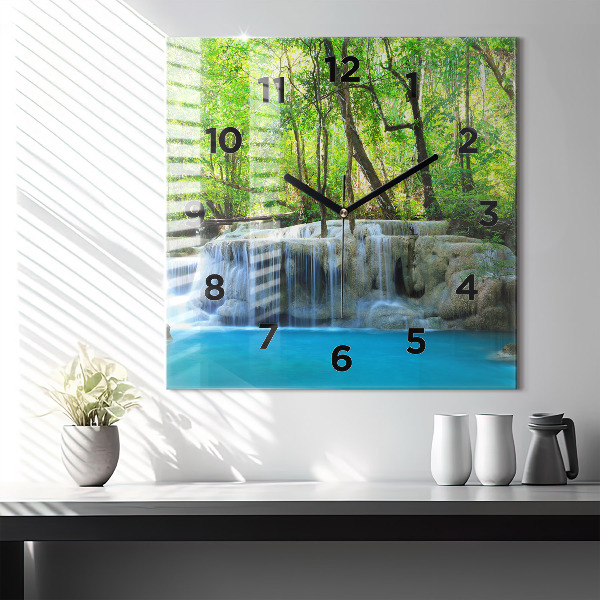 Square wall clock Waterfall in the forest