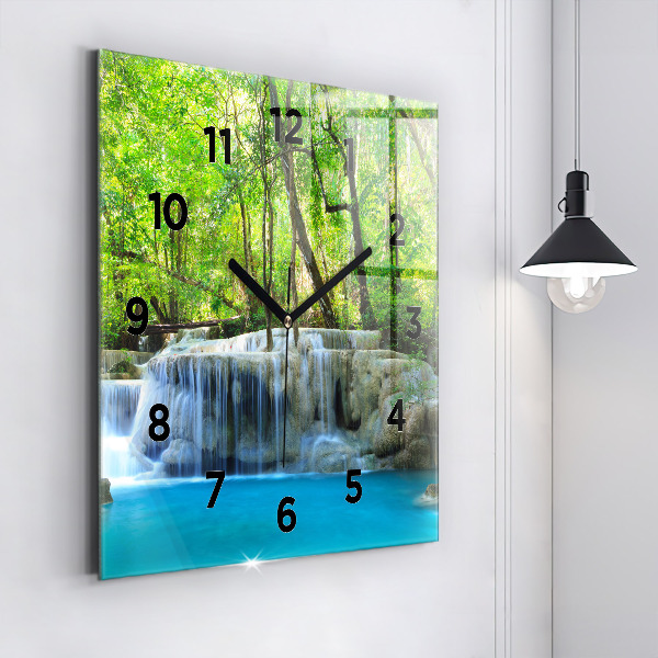 Square wall clock Waterfall in the forest