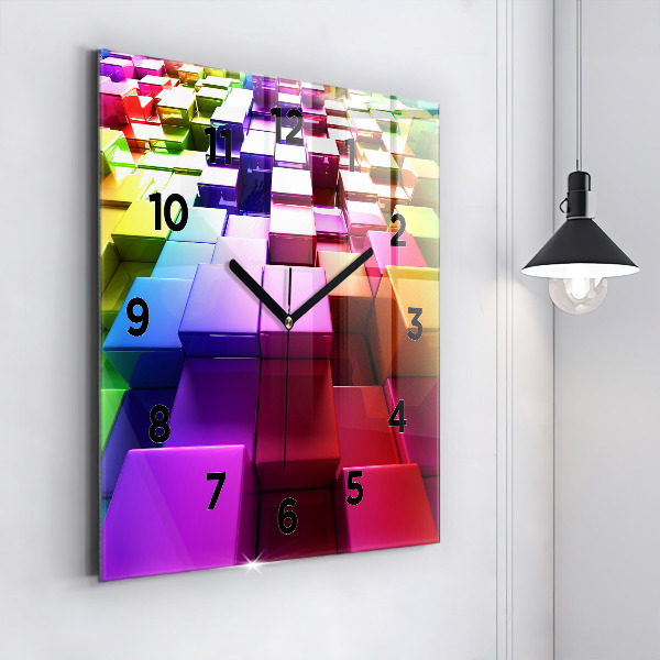 Square wall clock Colored cubes