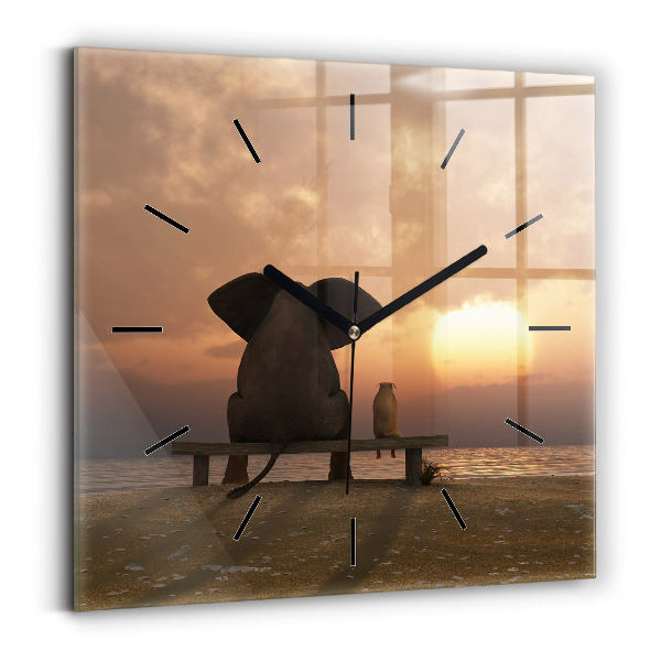 Square wall clock Animals and sunset
