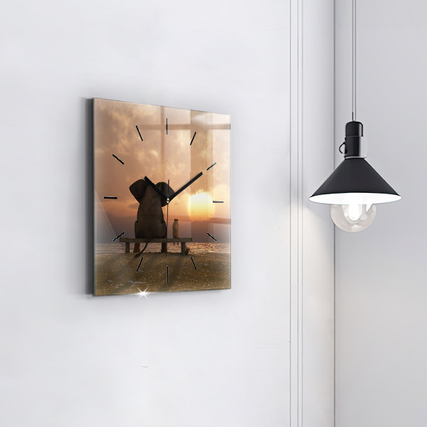 Square wall clock Animals and sunset