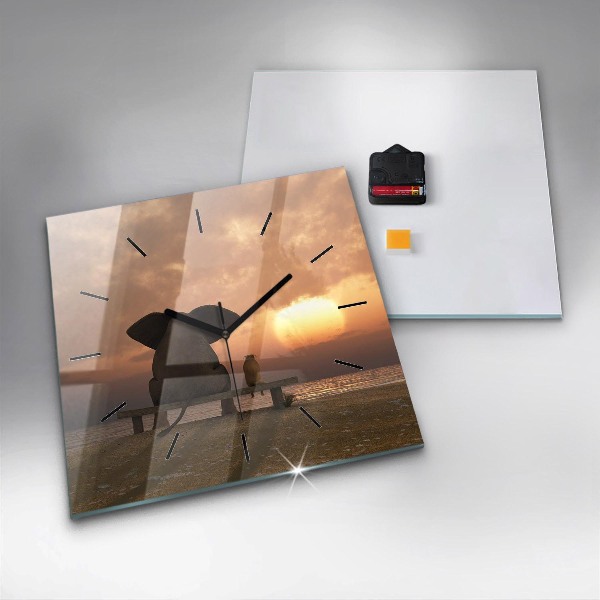 Square wall clock Animals and sunset