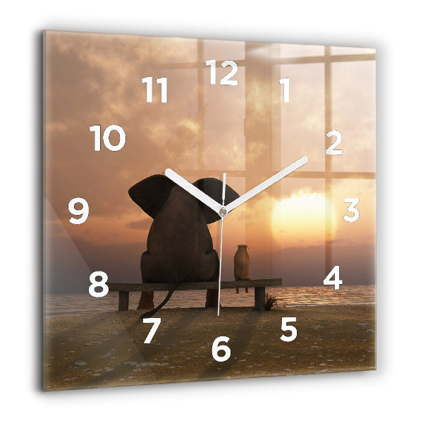 Square wall clock Animals and sunset