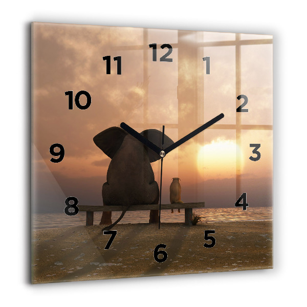 Square wall clock Animals and sunset