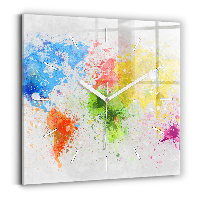 Square wall clock World map on paper