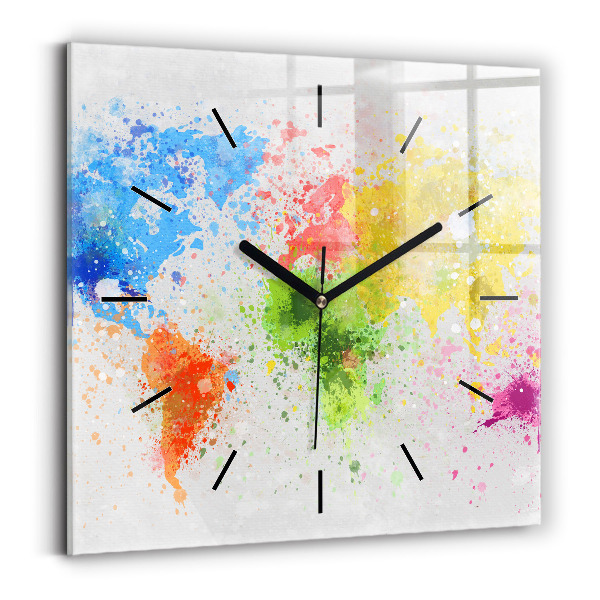 Square wall clock World map on paper