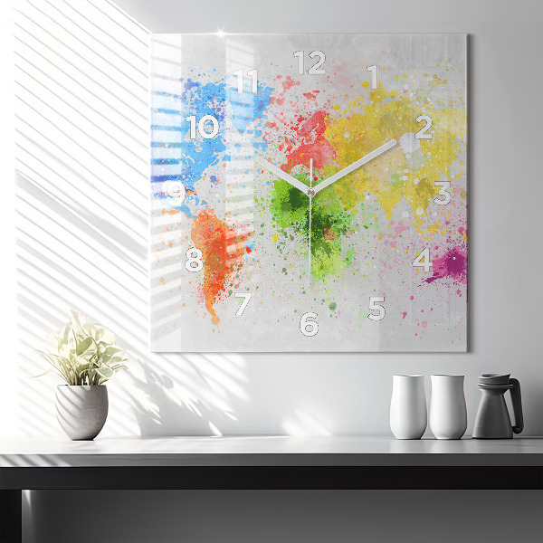 Square wall clock World map on paper