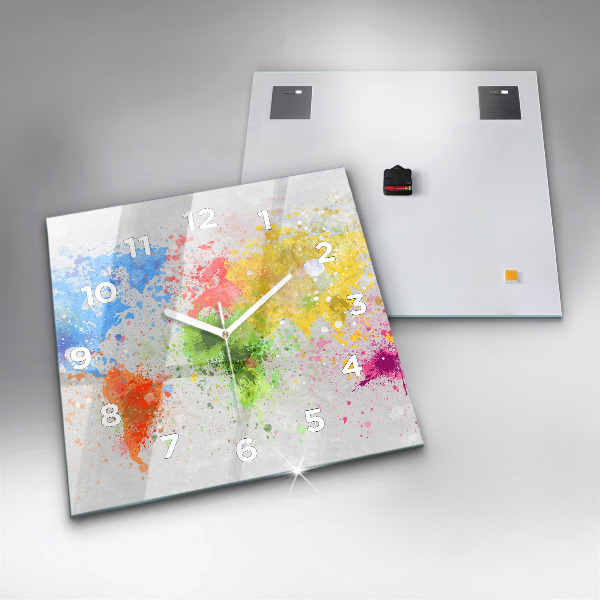 Square wall clock World map on paper