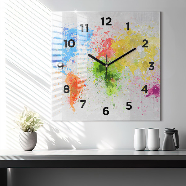 Square wall clock World map on paper