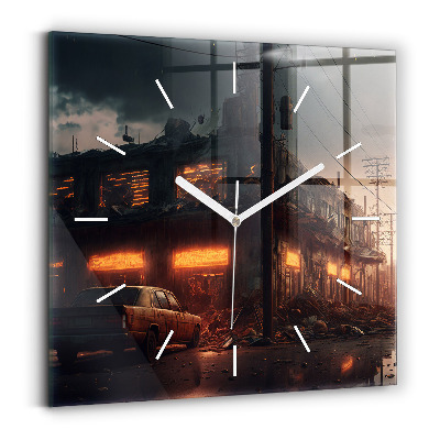 Square wall clock Apocalyptic building