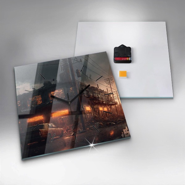 Square wall clock Apocalyptic building