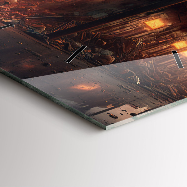 Square wall clock Apocalyptic building