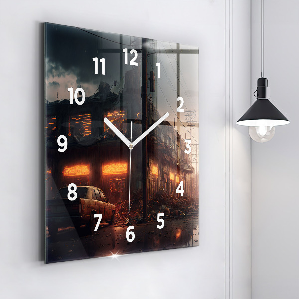Square wall clock Apocalyptic building
