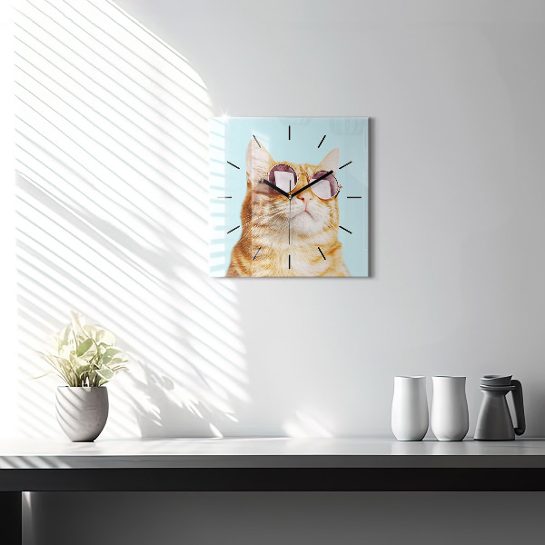 Square wall clock Funny cat with glasses
