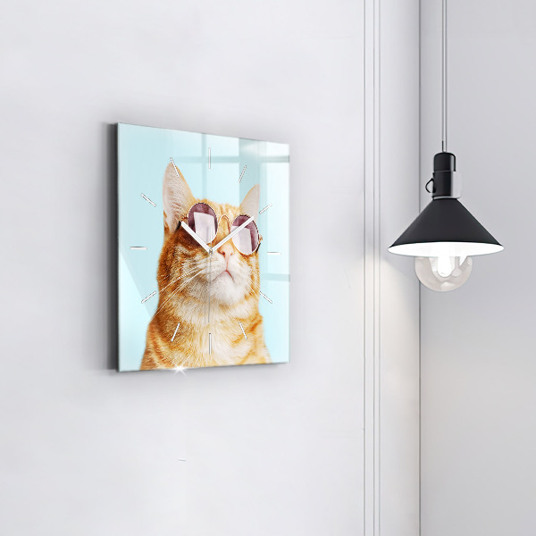 Square wall clock Funny cat with glasses