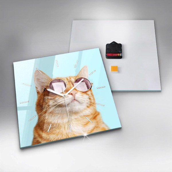 Square wall clock Funny cat with glasses