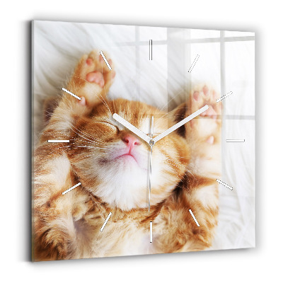 Square wall clock Sleeping little kitten