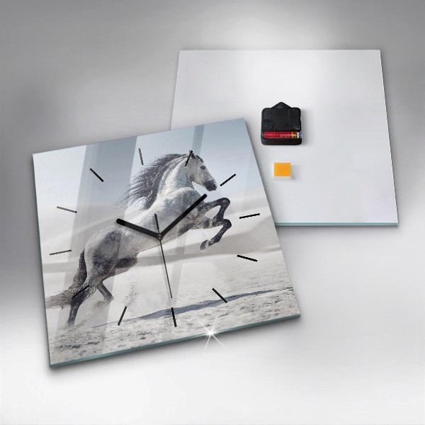 Square wall clock Galloping white horse