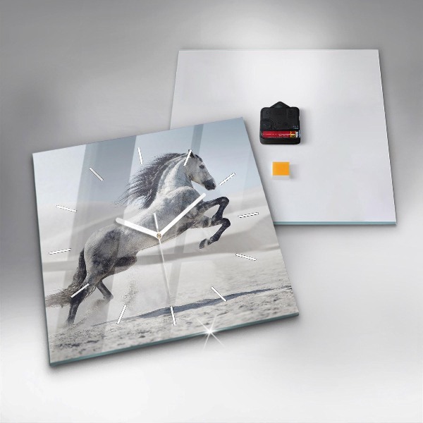 Square wall clock Galloping white horse