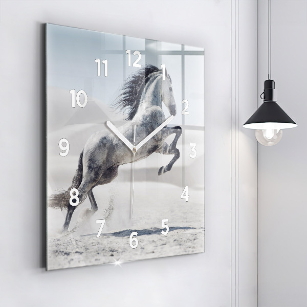 Square wall clock Galloping white horse