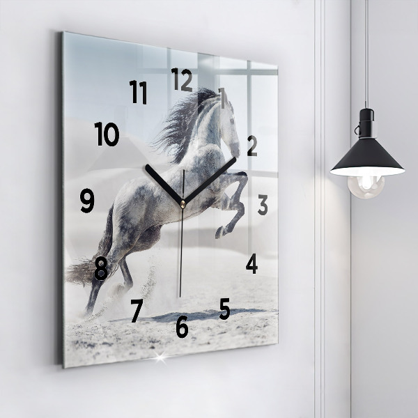 Square wall clock Galloping white horse
