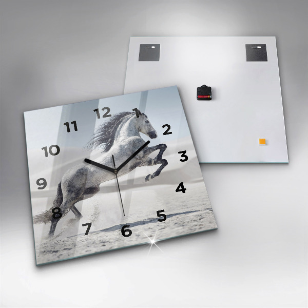 Square wall clock Galloping white horse