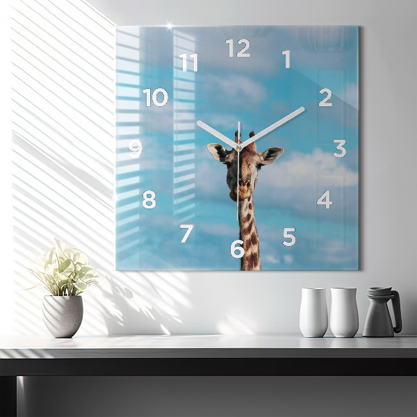 Square wall clock Giraffe head against the sky