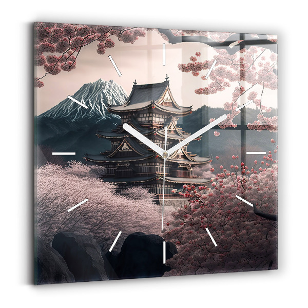 Square wall clock Tower and flowers in Asia